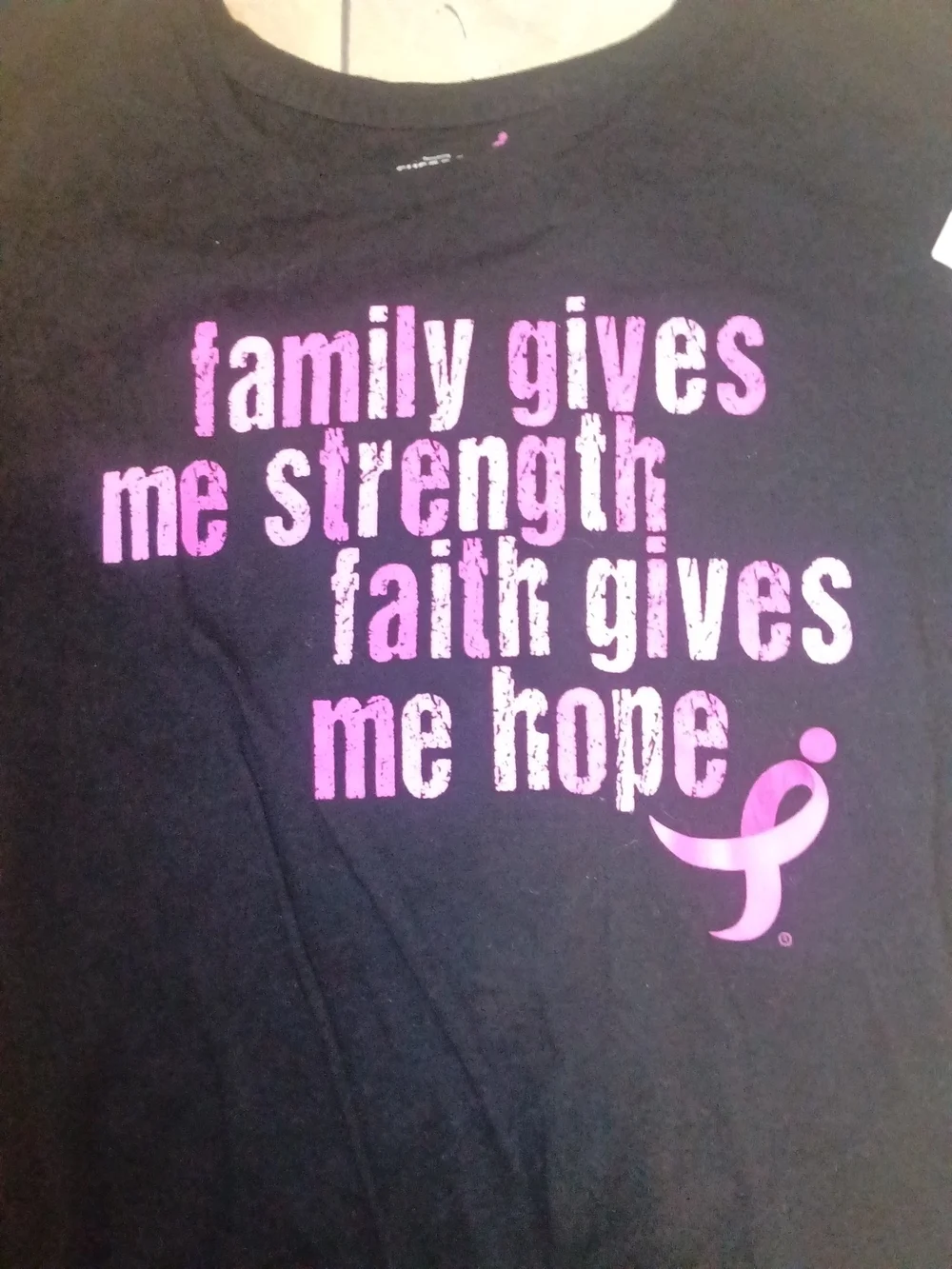 Black Short Sleeve Tee with Pink Breast Cancer Ribbon Graphic